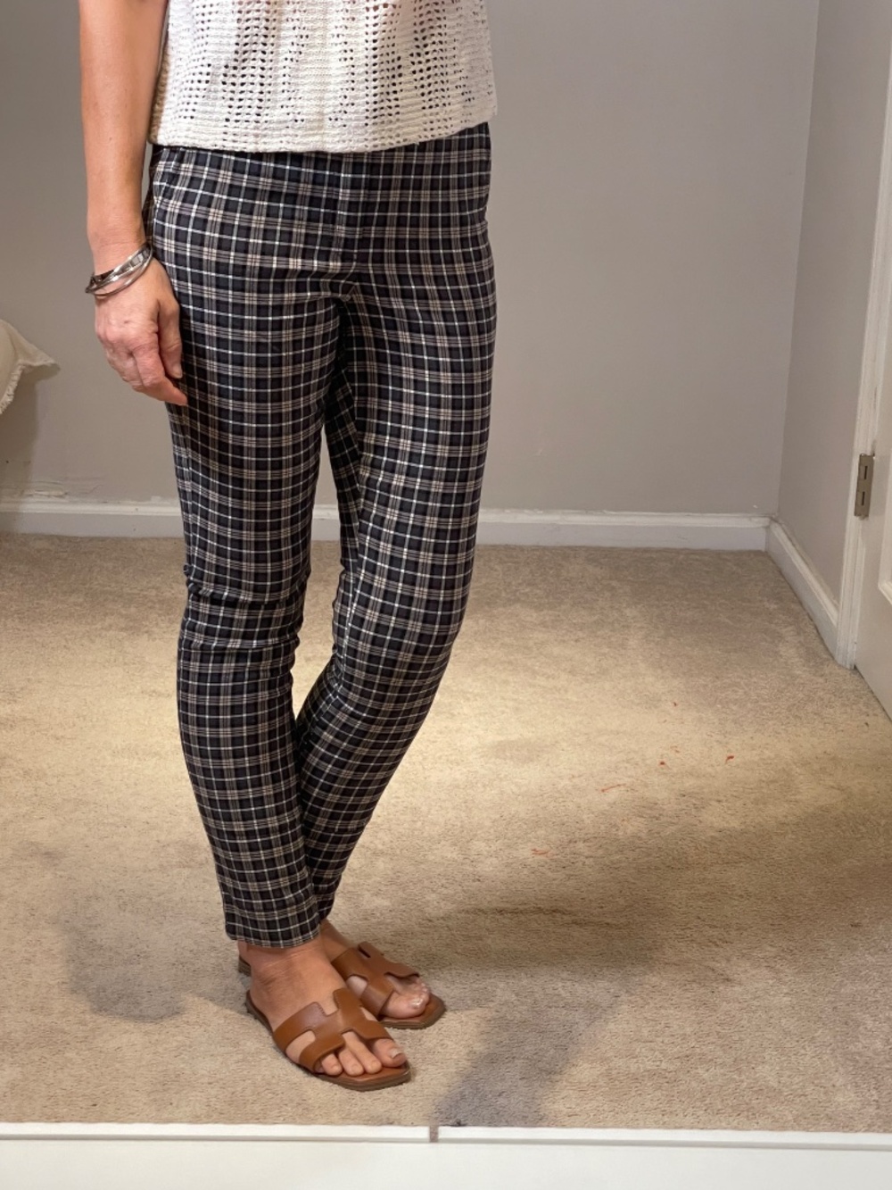 Hollister plaid skinny stretch high rise gray/cream pants women S
